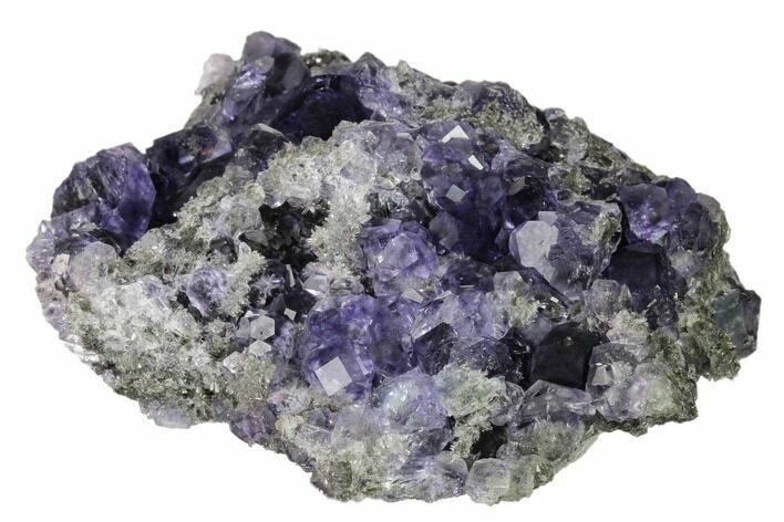 Purple Cuboctahedral Fluorite Crystals on Quartz - China #161827